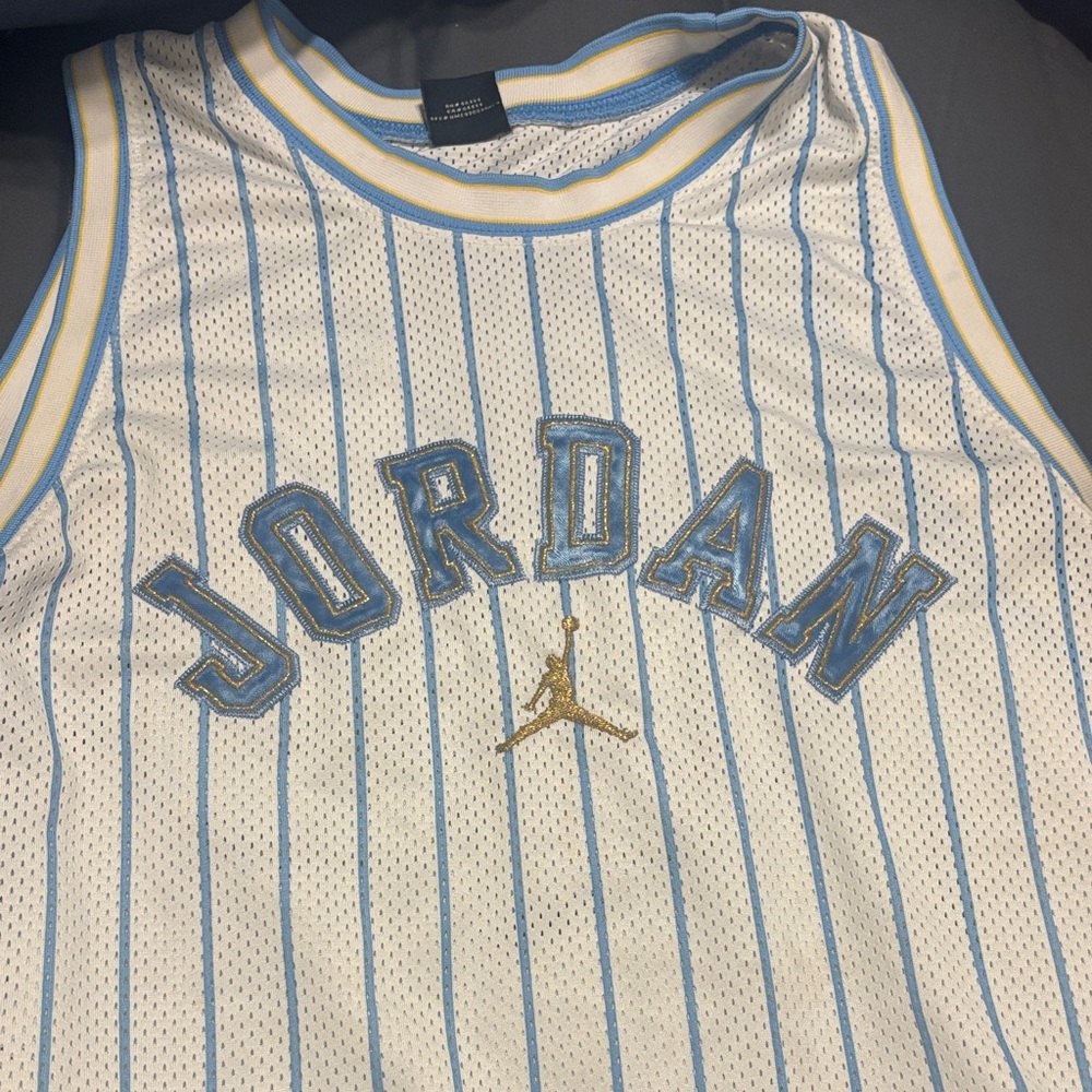 Jordan Kids White and Blue Pinstripe Jersey